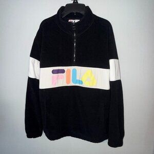 FILA Rainbow Logo Black and White Fleece Quarter Zip Casual Comfy Jacket Large